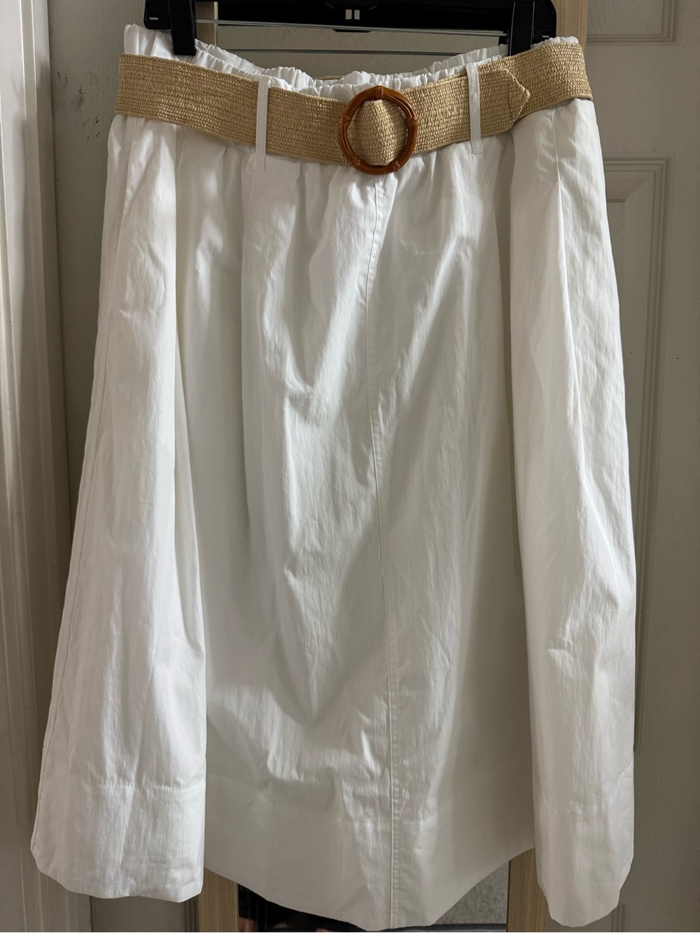 Draper James NWT Classic White A-Line Skirt with Tan Woven Belt. POCKETS N LINED